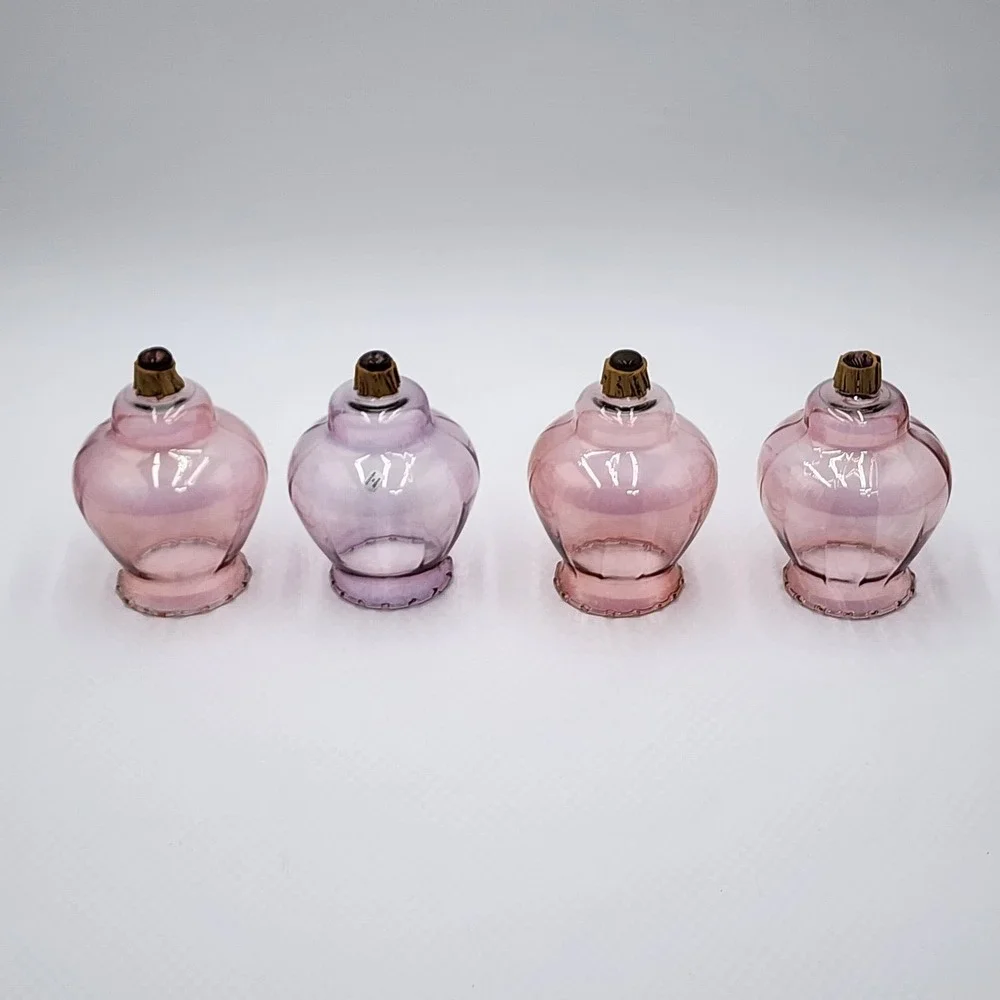 Vintage Blown Glass Peg Votive Cups Pink Purple Mixed Lot of 4 Scalloped Mexico